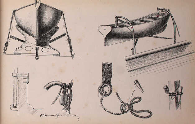 [Большая редкость]. Опыт изложения чертежами работ по вооружению и управлению судами / Составил Гардемарин Петрушевский. [Б. г.], 1885.